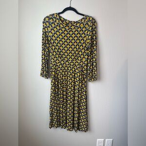 Boden Blue and Yellow Art Deco Jersey Midi Dress Size 6P
